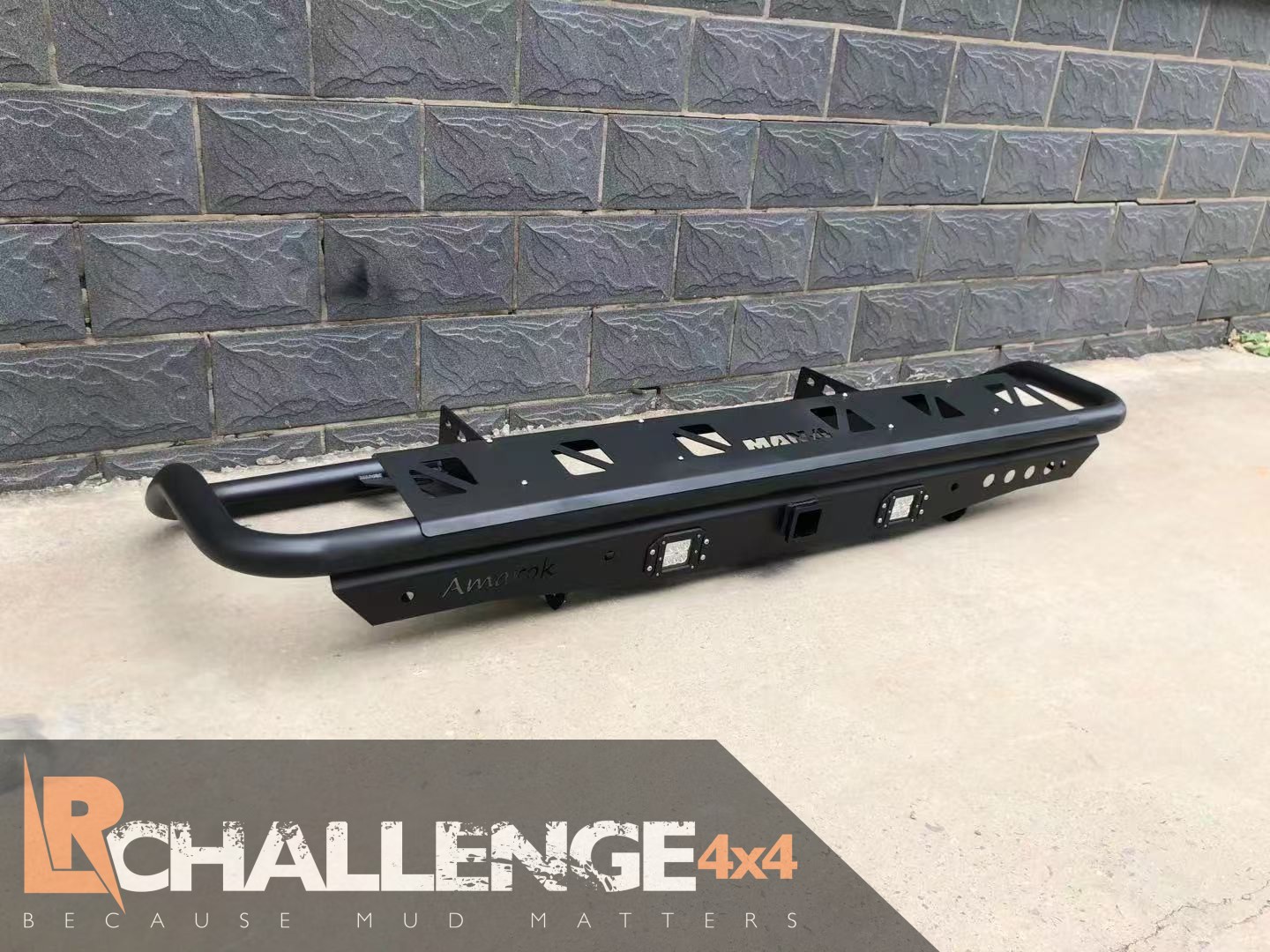 Heavy duty rear Bumper to fit VW Amarok 2009 – 2022 model with 2″ Hitch Receiver tow bar and rear body protector tubes.